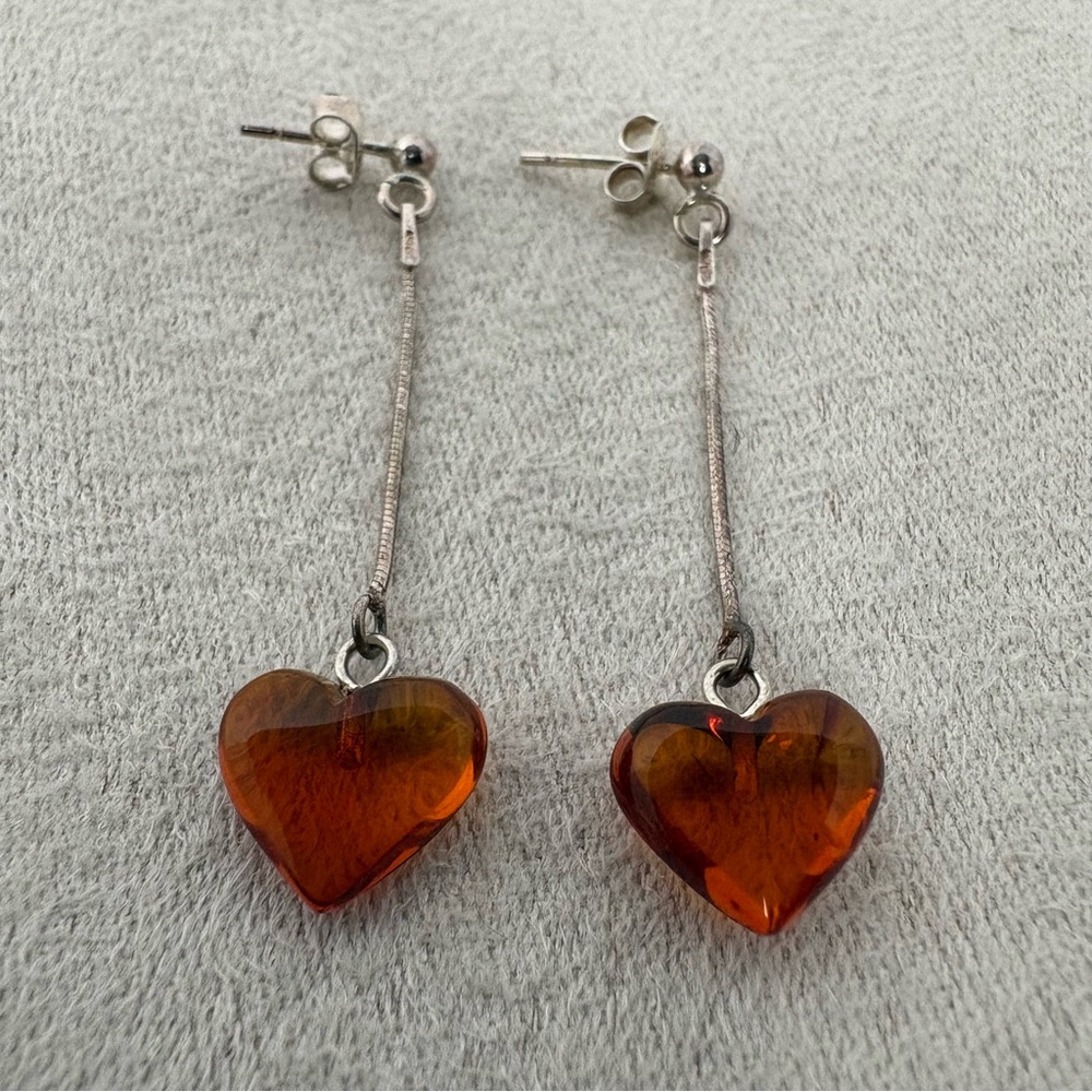 Sterling silver Heart-Shaped Amber Earrings